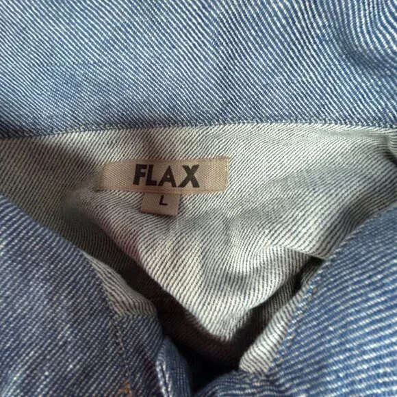 Flax Women Button Front Shirt Linen Cotton Long Sleeve Top Blue Large Casual New
